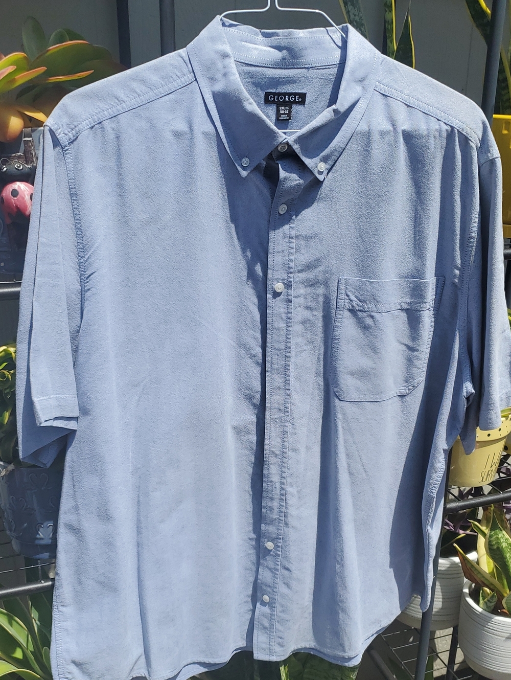 George Men's 2XL Casual Light Gray Button-Down Shirt